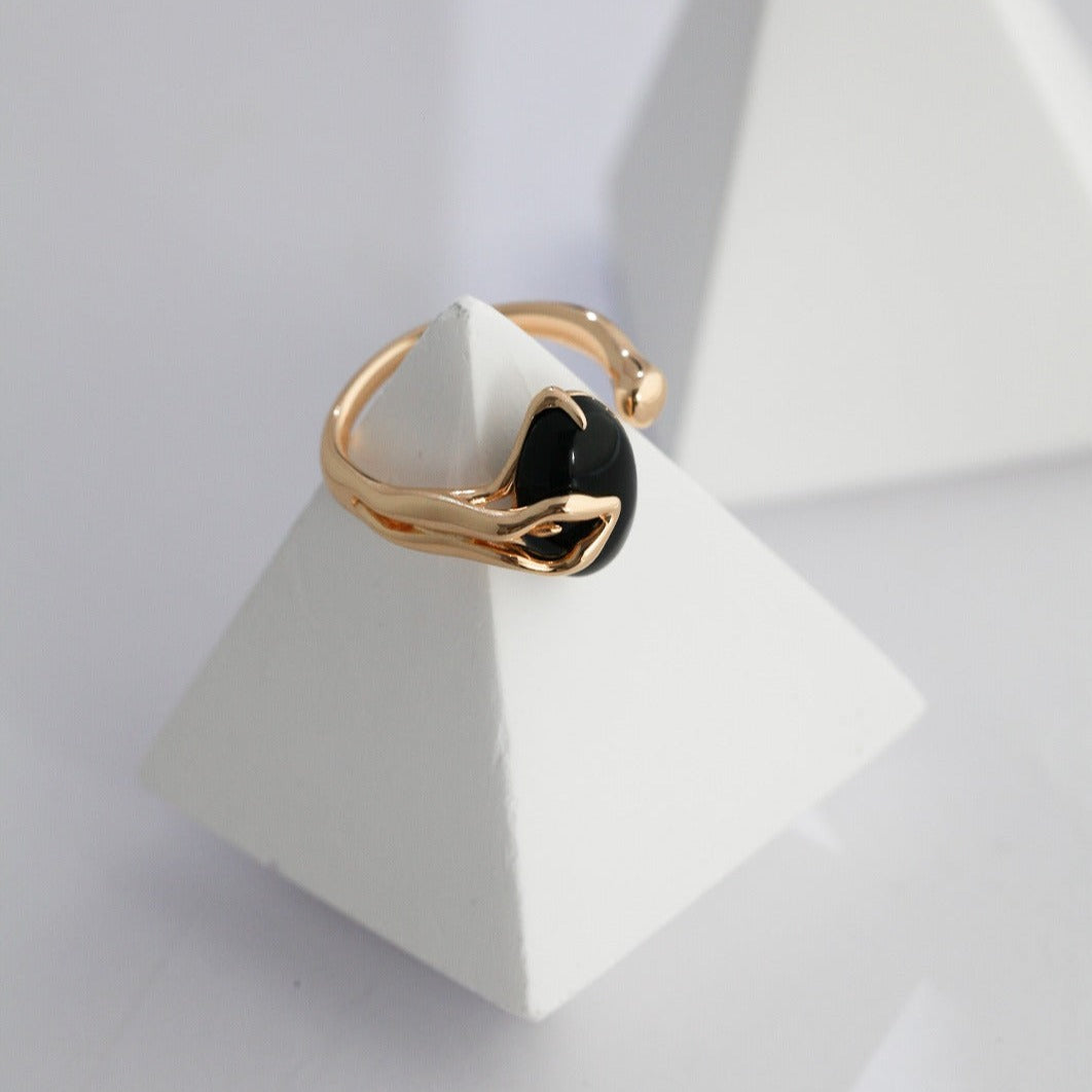 Seymours & Co. Ecliptique Black Agate Open Ring