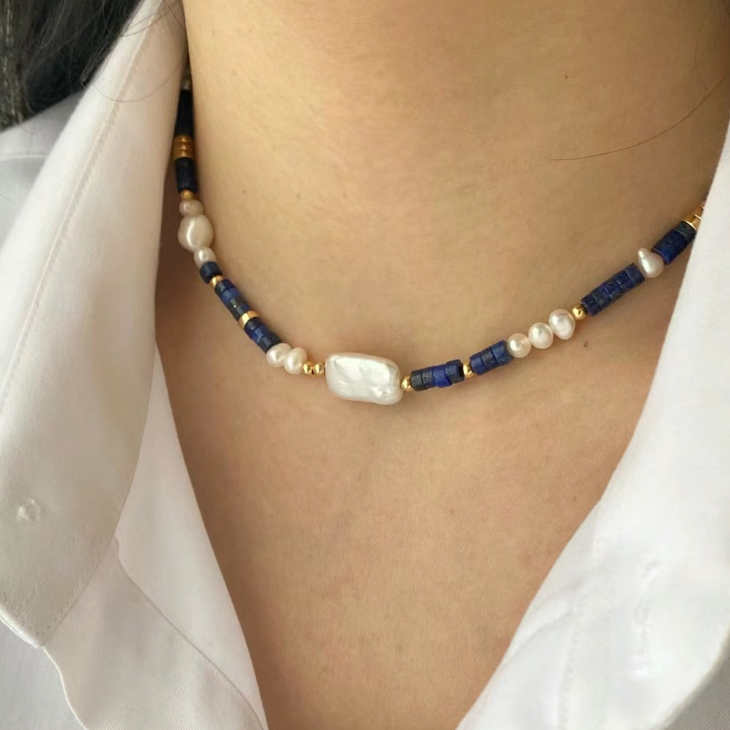 Ensemble cadeau 2 pièces collier de perles et boucles d'oreilles en jade azur lapis-lazuli