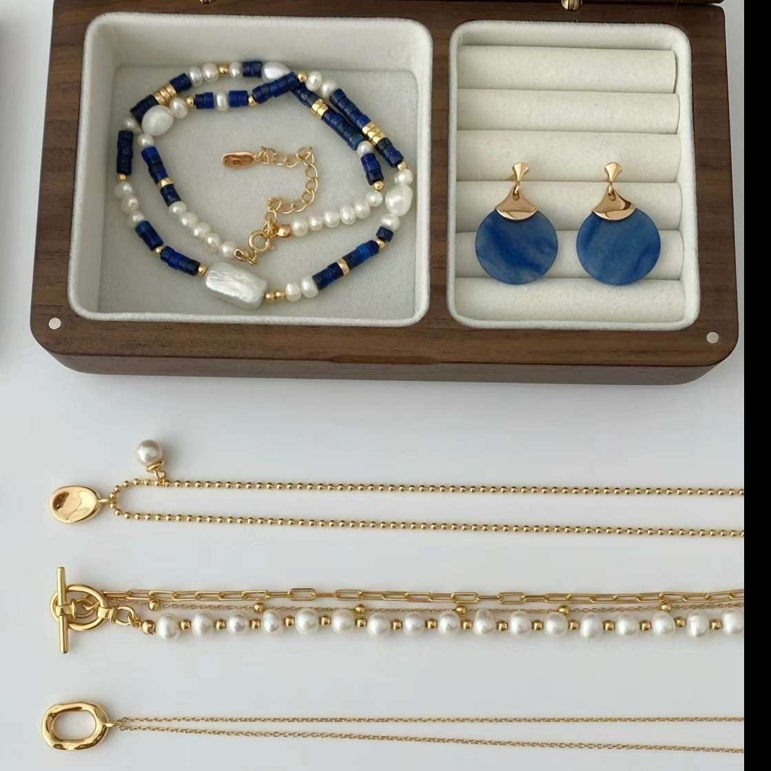 Ensemble cadeau 2 pièces collier de perles et boucles d'oreilles en jade azur lapis-lazuli